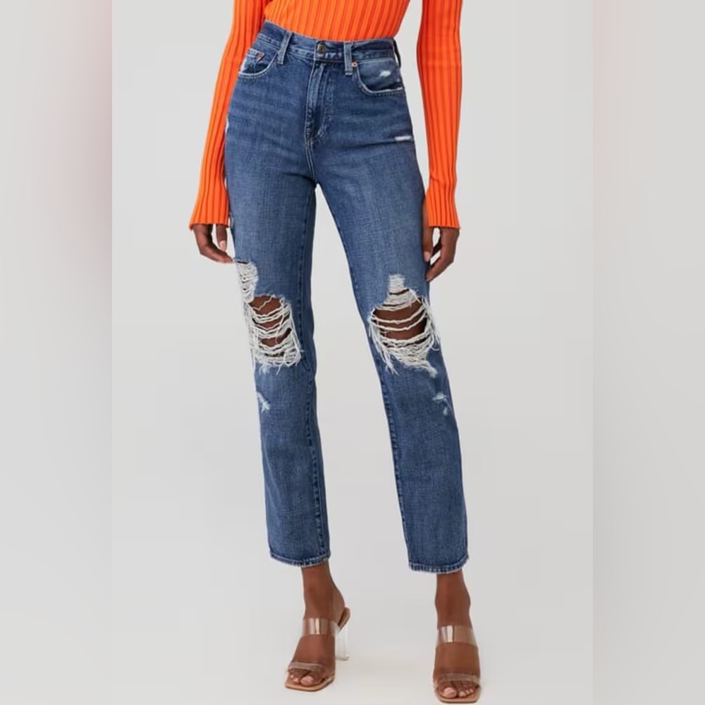 New Pistola Presley High Rise Relaxed Roller Jeans Distressed 26 Straight Leg